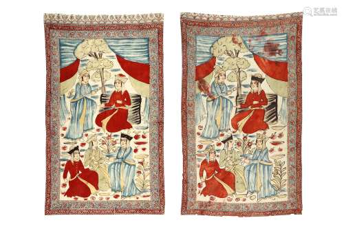 A PAIR OF PICTORIAL QALAMKARI HANGINGS