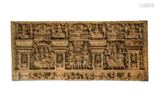 A CARVED WOODEN SOUTH INDIAN LINTEL PANEL