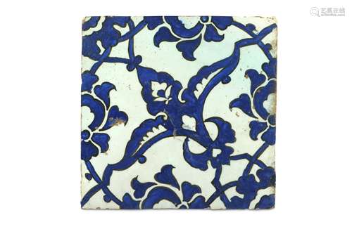 A BLUE AND WHITE 'DOME OF THE ROCK' POTTERY TILE