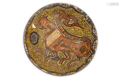 A POLYCHROME-PAINTED EARTHENWARE POTTERY BOWL