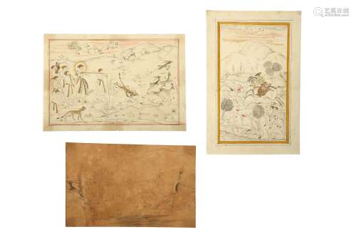 THREE MUGHAL-REVIVAL HUNTING SCENES PROPERTY OF THE LATE BRUNO CARUSO (1927 - 2018) COLLECTION