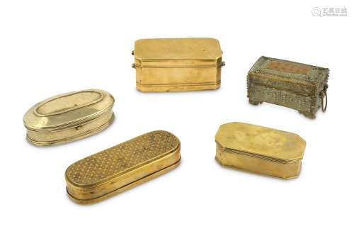 FIVE BRASS BETEL BOXES