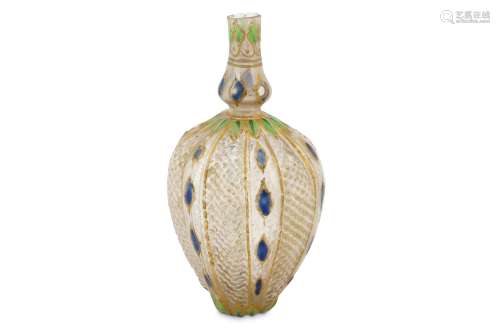 A GILT AND ENAMELLED MOULD-BLOWN MUGHAL GLASS PERFUME BOTTLE