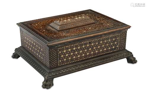 λ A MUDEJAR BONE AND IVORY-INLAID WOODEN CASKET