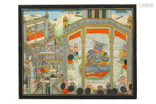 AN ILLUSTRATION TO THE LANKA KANDA OF THE RAMAYANA: THE AWAKENING OF THE GIANT KUMBHAKARNA