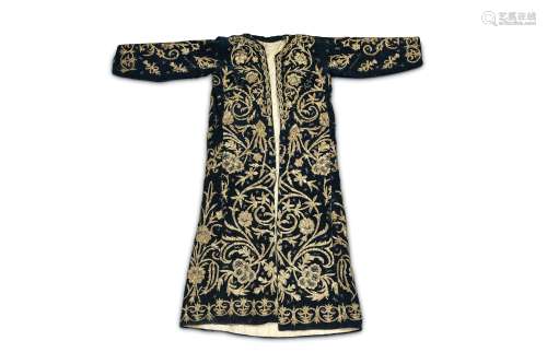 AN EMBROIDERED OPEN VELVET COAT