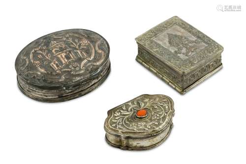 THREE REPOUSSÉ AND INCISED SNUFFBOXES