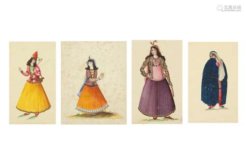 *FOUR WATERCOLOURS OF QAJAR MAIDENS