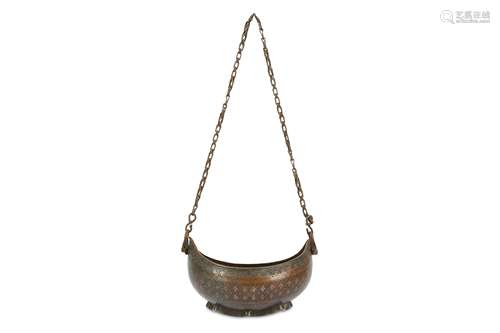 A TINNED COPPER KASHKUL (BEGGING BOWL)