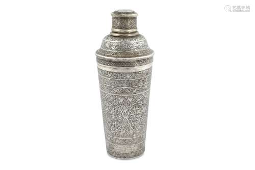 A SILVER COCKTAIL SHAKER