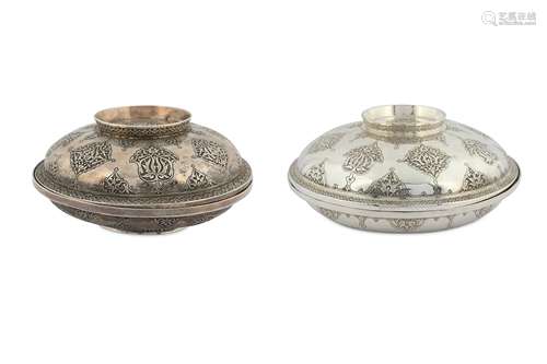 TWO SILVER LIDDED FOOD CONTAINERS