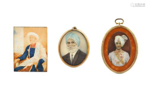 λTHREE INDIAN IVORY MINIATURES WITH MALE PORTRAITS