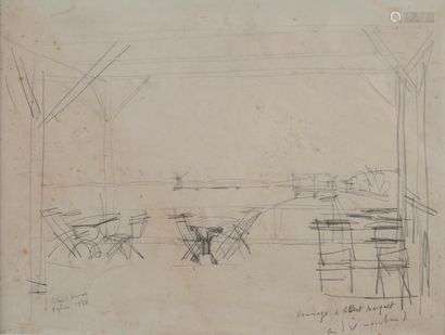 ANDRE MARCHAND (1907-19097)Coffee, Hyères 1938.Pencil, signed and dedicated to A. Marquet. 30 x 41 cm