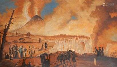 NAPOLITAN SchoolEruption of Vesuvius, Naples 1834.Gouache.