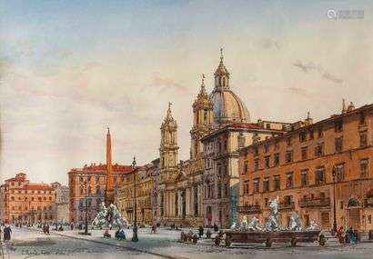 Enrico NARDI (1864-1947)View of Rome, Piazza NavonaPen and watercolor, signed lower left.29 x 41,5 cm