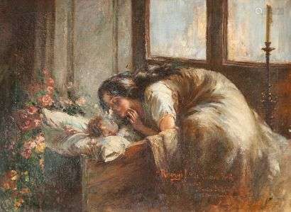 Vincenzo IROLLI (1860-1942/49)Risorgi! ...Oil on canvas. Signed and dedicated lower right Risorgi !... Da Vicenzo Irolli. All'amico Belloni in segno d'eterna amicizia45 x 60 cm