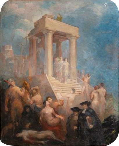 Madeleine VAURY (19th century)Sacrificial scenesSketch in oil on canvas, signed lower right.72,5 x 59,5 cm.