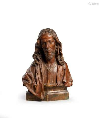 Bust of ChristSculpture in lime wood.19th century in the taste ofTilman RiemenschneiderTraces of polychromyHigh. 50 cm - Width: 37 cm