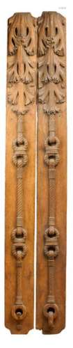 Pair of decorative wooden elements representing knotted cords coming out of an acanthus leaf. Some will see it as a marine work, others as a decorative element of a Masonic temple 