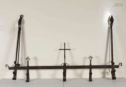 Large metal double rack bar with cross decoration. Folk art. Width: 180 cm.
