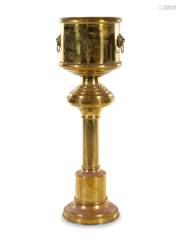 A Large English Brass Jardiniere on Stand