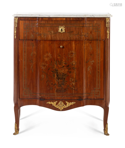 A Louis XV Style Marquetry Marble-Top Cabinet