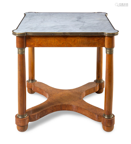 An Empire Style Burlwood Marble-Top Table