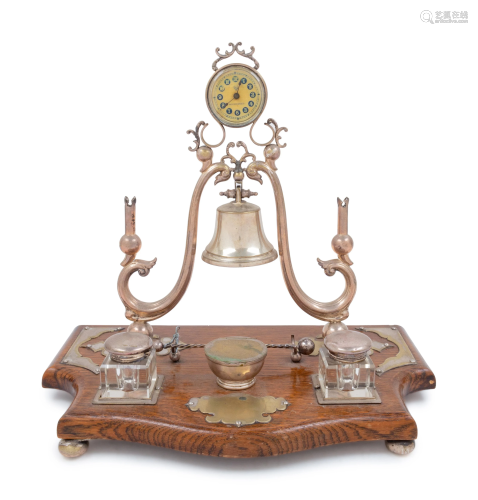 An English Silver-Plate and Oak Desk Stand