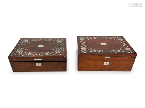 A Near Pair of English Mother-of-Pearl Inlaid Rosewood