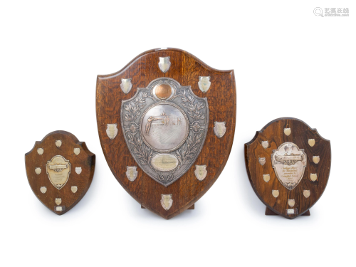 Three English Silver and Silver-Plate Mounted Oak