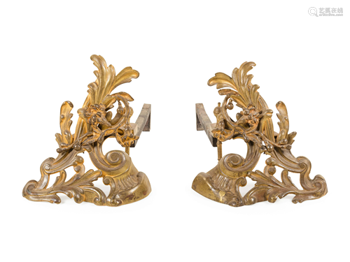 A Pair of Louis XV Style Gilt Metal Chenets