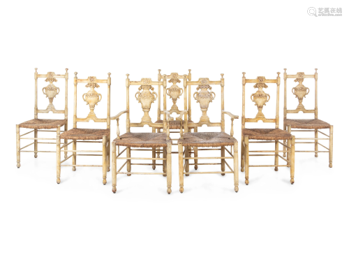 A Set of Seven French Provincial Painted Chairs