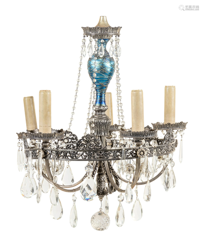 An American Iridescent Glass-Mounted Chandelier