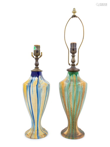 A Pair of Glazed Pottery Lamps