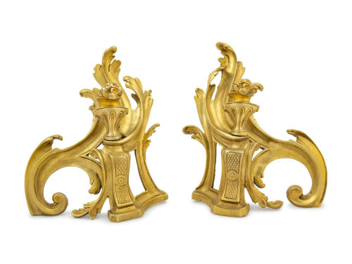 A Pair of Louis XV Style Gilt Bronze Chenets