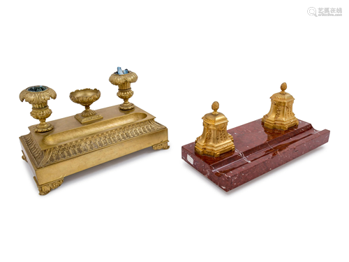 Two Louis XVI Style Bronze Inkwells