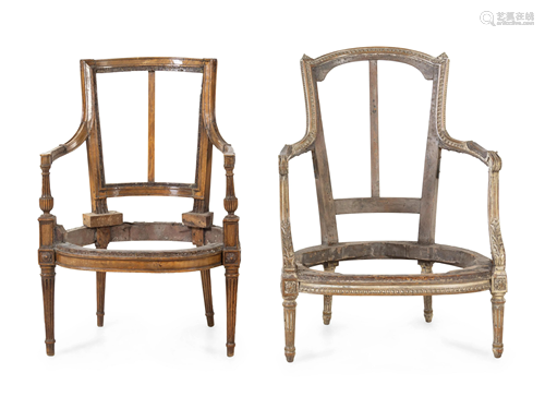 Two Louis XVI Style Fauteuil Frames