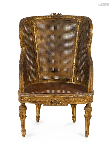 A Louis XVI Style Giltwood Bergere