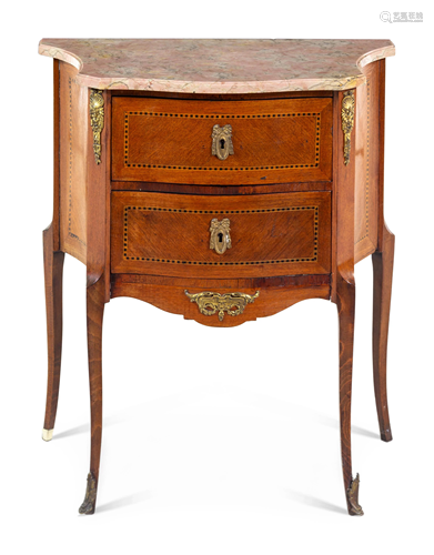 A Louis XV/XVI Style Diminutive Marble-Top Commode