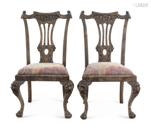 A Pair of Painted Chippendale Style Side Chairs