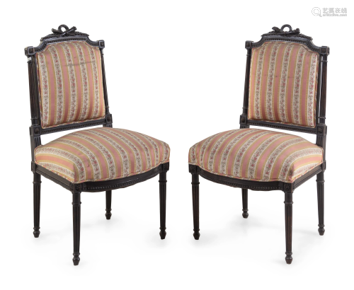 A Pair of Louis XVI Carved Oak Side Chairs