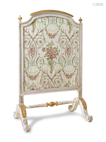 A Louis XVI Style Painted and Parcel Gilt Firescreen