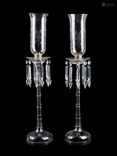 A Large Pair of English Cut and Etched Glass