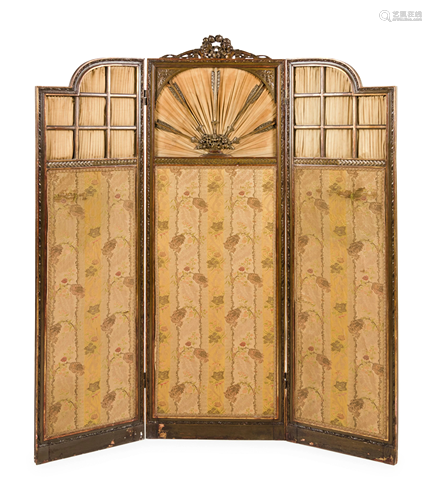 A Louis XVI Style Carved Three-Panel Floor Screen