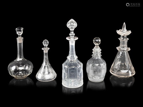 Five Cut-Glass Decanters