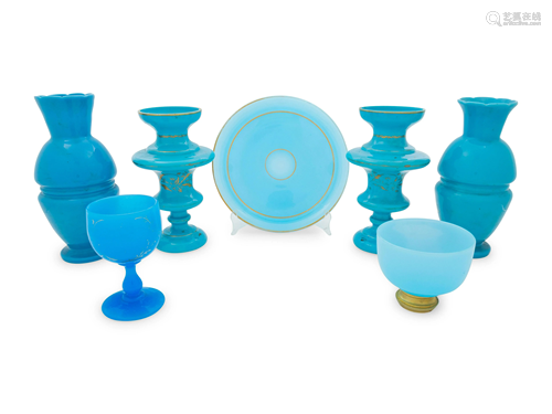 Seven Blue Opaline Glass Articles