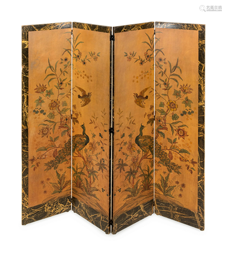 A Chinoiserie Decorated Four-Panel Floor Screen