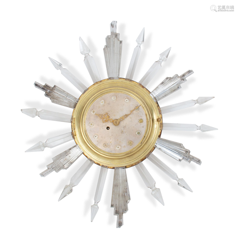 A Continental Gilt Metal and Glass Sunburst Clock