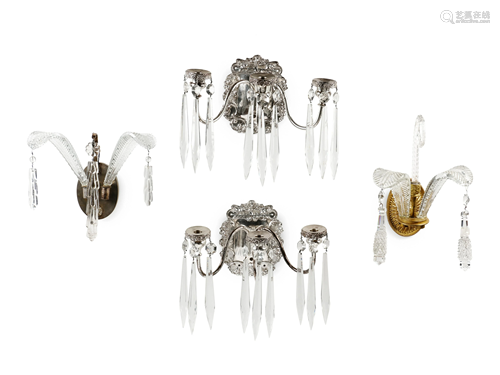 A Pair of Silvered Metal Three-Light Sconces