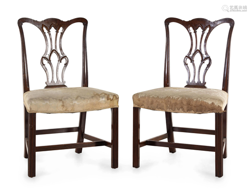 A Pair of George III Carved Mahogany Side Chairs